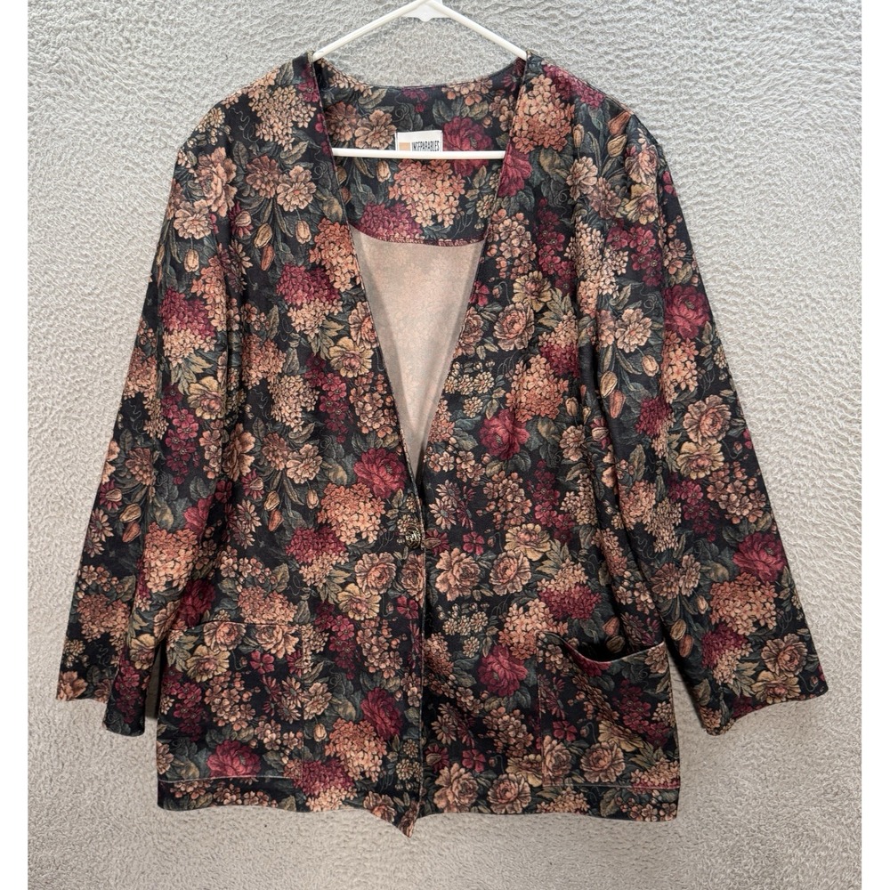 Vintage Inseparables Jacket Womens 18W Multicolor Floral Blazer Mature Artsy 90s